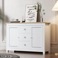 Credenza Moderna in MDF Laccato con 2 Ante e 3 Cassetti, Maniglie in Metallo, 120x35x80 cm, Bianco(m-4)