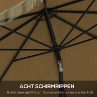 Outsunny Zonparasol met Franje Decoratie, Ø265 cm, Kantelbaar, Tweedelige Metalen Mast, Windkap, Khaki/Zwart(m-7)