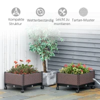 Outsunny Hochbeet 2-teilig mit Rollen Pflanzkasten mit Abflusslöchern Blumenkasten Blumenkübel Kunststoff Braun 50 x 50 x 33 cm(m-7)