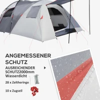 Outsunny Campingtent voor 4-5 personen, twee binnenruimtes, verwijderbare vloermat, grijs, 4,90 x 2,50 x 1,85 m(m-8)