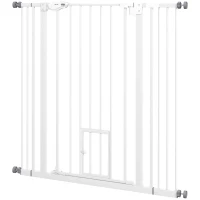 PawHut Extra Tall Pet Gate, Indoor Dog Safety Gate, with Cat Flap, Auto Close, 74-101cm Wide - White(m-1)