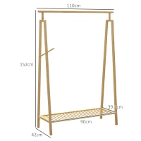 HOMCOM Appendiabiti a Doghe in Bambù con Gruccia Laterale e Spazio per Scarpe, 110x42x152 cm, color Legno(m-3)