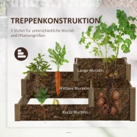 Outsunny Hochbeet, 4 Pflanzgefäße auf 3 Stufen, wetterbeständig, Massivholz, 122 cm x 122 cm x 51 cm, Natur(m-4)