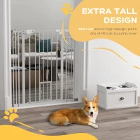 PawHut Extra Tall Pet Gate, Indoor Dog Safety Gate, with Cat Flap, Auto Close, 74-101cm Wide - White(m-8)