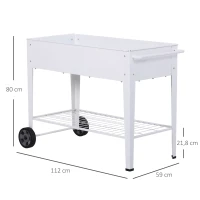Outsunny Hochbeet, Mobiler Pflanzenwagen mit Stauraum, Pflanzenbeet mit 2 Rollen, Metall, Weiß, 112 x 59 x 80 cm(m-3)