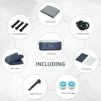 Outsunny Square Hot Tub Inflatable Spa Outdoor Bubble Spa Pool with Pump, Cover, Filter Cartridges, 4-6 Person, Dark Blue(m-9)