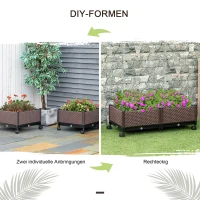 Outsunny Hochbeet 2-teilig mit Rollen Pflanzkasten mit Abflusslöchern Blumenkasten Blumenkübel Kunststoff Braun 50 x 50 x 33 cm(m-6)