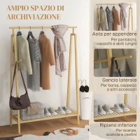 HOMCOM Appendiabiti a Doghe in Bambù con Gruccia Laterale e Spazio per Scarpe, 110x42x152 cm, color Legno(m-4)