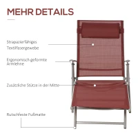 Outsunny Leżanka ogrodowa, oparcie regulowane w 5 stopniach, z poduszką, składana, metalowy stelaż odporny na rdzę, 137 x 63,5 x 100,5 cm, Bordowy(m-5)