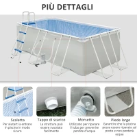 Outsunny Piscina Fuori Terra Rettangolare con Pompa Filtro e Scaletta, 440x240x122cm(m-6)