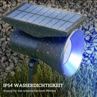 Outsunny Solarlampen, 2 Stuks Solar Tuinlampen met 2 Lichtkleuren, Voor Bodem-/Wandmontage, IP54 Waterdicht voor Balkon, Terras, Zwart(m-7)