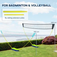 Portable Badminton Net Set w/ Volleyball Net, Rackets, Shuttlecocks(m-4)