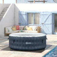 Outsunny Whirlpool für 4 Personen Heizung Bubble Spa Massage 930L Inkl. 108 Massagedüsen Abdeckung In- & Outdoor rund Weiß+Blau Ø180 x 68H cm(m-2)