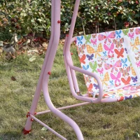 Outsunny Kinder Hollywoodschaukel Kinderschaukel mit Sonnendach 2-Sitzer Gartenschaukel für 3-6 Jahre Metall Rosa 110L x 70B x 110H cm(m-9)