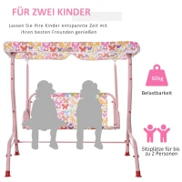 Outsunny Kinder Hollywoodschaukel Kinderschaukel mit Sonnendach 2-Sitzer Gartenschaukel für 3-6 Jahre Metall Rosa 110L x 70B x 110H cm(m-4)