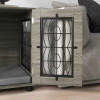 PawHut Hondenkooi met Ligkussen, tot 20kg/50cm Lichaamslengte, Metaal, 80x56x63cm, Grijs/Houtdecor(m-9)