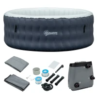 Outsunny Whirlpool für 4 Personen Heizung Bubble Spa Massage 930L Inkl. 108 Massagedüsen Abdeckung In- & Outdoor rund Weiß+Blau Ø180 x 68H cm(m-1)