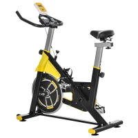 HOMCOM Exercise Bike, with 6kg Flywheel Belt Drive, Adjustable Resistance, LCD Display - Yellow(m-11)