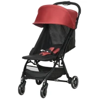 HOMCOM Silla de Paseo Ligera Plegable Cochecito para Bebé 0-36 Meses con Capota y Respaldo Reclinable 82x51x102 cm Rojo(m-10)