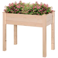 Outsunny Hochbeet, Pflanzkasten, Blumenkasten, Blumentopf, Kräuterbeet mit Abflusslöchern, Vliesstofftuch, Massivholz Natur 122,5 x 56,5 x 76 cm(m-10)