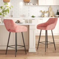 HOMCOM Set of Two Velvet-Feel Bar Stools - Pink(m-10)