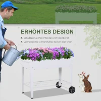 Outsunny Hochbeet, Mobiler Pflanzenwagen mit Stauraum, Pflanzenbeet mit 2 Rollen, Metall, Weiß, 112 x 59 x 80 cm(m-5)