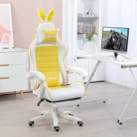 Vinsetto Racing Gaming Chair, Reclining PU Leather Computer Chair with Removable Rabbit Ears, Footrest, Headrest and Lumber Support, Yellow(m-2)