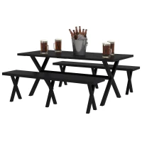 Outsunny Zestaw Piwny dla 4 Osób, Odporny na Pogodę, Wygląd Drewna, Aluminiowa Rama, Czarny(m-1)