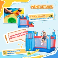 Outsunny Aufblasbare Hüpfburg für 4 Kinder Wasserhüpfburg mit Gebläse Rutsche Pool Kletterwand Trampolin Tragetasche Garten für Kinder Outdoor Wasserrutsche Springburg 3-8 Jahren 333 x 280 x 210 cm(m-6)