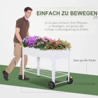 Outsunny Hochbeet, Mobiler Pflanzenwagen mit Stauraum, Pflanzenbeet mit 2 Rollen, Metall, Weiß, 112 x 59 x 80 cm(m-6)