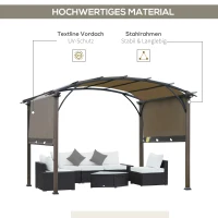 Outsunny Pavillon Pergola mit einstellbarem Stoffdach UV+50 Überdachung Sonnenschutz Texteline Stahl Kaffee+Braun 3,45 x 3,45 x 2,5m(m-6)