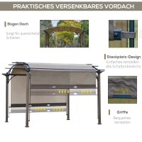 Outsunny Pavillon Pergola mit einstellbarem Stoffdach UV+50 Überdachung Sonnenschutz Texteline Stahl Kaffee+Braun 3,45 x 3,45 x 2,5m(m-4)