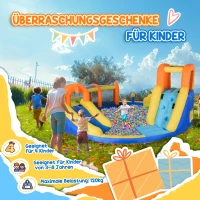 Outsunny springkasteel met glijbaan, waterpijp, waterbassin, tunnel, 435 x 435 x 200 cm(m-8)