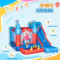 Outsunny Aufblasbare Hüpfburg für 4 Kinder Wasserhüpfburg mit Gebläse Rutsche Pool Kletterwand Trampolin Tragetasche Garten für Kinder Outdoor Wasserrutsche Springburg 3-8 Jahren 333 x 280 x 210 cm(m-4)
