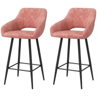 HOMCOM Set of Two Velvet-Feel Bar Stools - Pink(m-1)