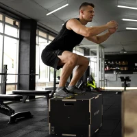 SPORTNOW Box Jump Pliometric cu 3 Înălțimi din Lemn Anti-Alunecare 76-61-51cm, Negru(m-2)