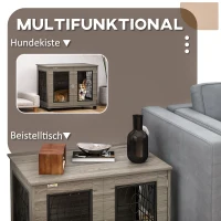 PawHut Hondenkooi met Ligkussen, tot 20kg/50cm Lichaamslengte, Metaal, 80x56x63cm, Grijs/Houtdecor(m-5)