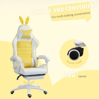 Vinsetto Racing Gaming Chair, Reclining PU Leather Computer Chair with Removable Rabbit Ears, Footrest, Headrest and Lumber Support, Yellow(m-7)