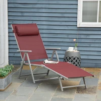 Outsunny Leżanka ogrodowa, oparcie regulowane w 5 stopniach, z poduszką, składana, metalowy stelaż odporny na rdzę, 137 x 63,5 x 100,5 cm, Bordowy(m-2)