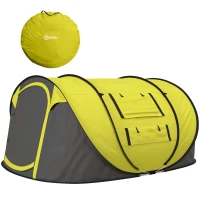 Outsunny 4-5 Person Pop-up Camping Tent Family Tent w/ 2 Mesh Windows & PVC Windows Portable Carry Bag for Outdoor Trip, Yellow(m-1)