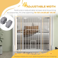 PawHut Extra Tall Pet Gate, Indoor Dog Safety Gate, with Cat Flap, Auto Close, 74-101cm Wide - White(m-6)