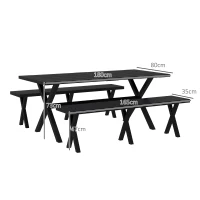 Outsunny Zestaw Piwny dla 4 Osób, Odporny na Pogodę, Wygląd Drewna, Aluminiowa Rama, Czarny(m-3)