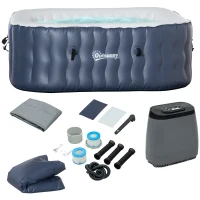 Outsunny Square Hot Tub Inflatable Spa Outdoor Bubble Spa Pool with Pump, Cover, Filter Cartridges, 4-6 Person, Dark Blue(m-1)