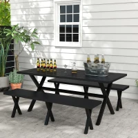 Outsunny Zestaw Piwny dla 4 Osób, Odporny na Pogodę, Wygląd Drewna, Aluminiowa Rama, Czarny(m-2)