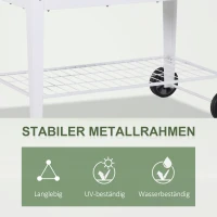 Outsunny Hochbeet, Mobiler Pflanzenwagen mit Stauraum, Pflanzenbeet mit 2 Rollen, Metall, Weiß, 112 x 59 x 80 cm(m-7)