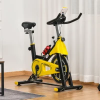 HOMCOM Exercise Bike, with 6kg Flywheel Belt Drive, Adjustable Resistance, LCD Display - Yellow(m-2)