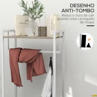 HOMCOM Suporte para Cabides com 3 Gavetas de Tecido Barra para Pendurar e Prateleira para Entrada Quarto 58,5x30x178 cm Natural(m-6)