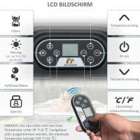 Outsunny Whirlpool für 4 Personen Heizung Bubble Spa Massage 930L Inkl. 108 Massagedüsen Abdeckung In- & Outdoor rund Weiß+Blau Ø180 x 68H cm(m-4)