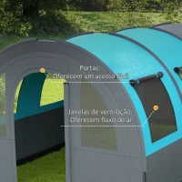 Outsunny Tenda de Campismo Familiar para 5-6 Pessoas com 2 Quartos Portas Impermeável 3000 mm para Trekking 480x260x200 cm Cinza(m-6)