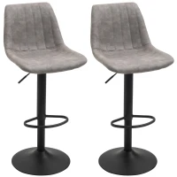 HOMCOM Bar Stools Set of 2, Swivel Counter Height Barstools with Back, Adjustable Bar Chairs, Breakfast Dining Stools for Kitchen Island Counter with Adjustable Steel Footrest & Base, Grey(m-1)